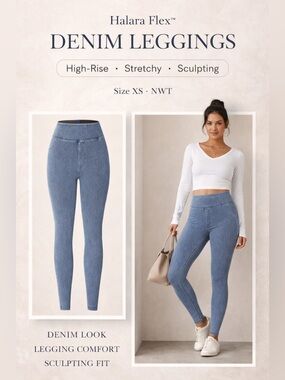 Halara Flex Denim High Waisted Pocket Leggings XS Full Length NWT Stretch